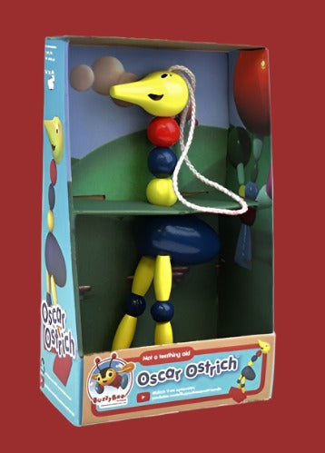 Part of the Buzzy Bee toy range, Oscar Ostrich has been around almost as long as New Zealand's iconic Buzzy Bee. An adorable wooden toy the toddler will love! Genuine licensed Buzzy Bee brand toy. Features a cord loop on the top so he can be easily carried around. Brightly coloured. Non-Toxic. Tested to New Zealand/ Australian and EU toy standards. Great birthday or Christmas gift for young children. Recommended for ages 3 years plus. WARNING: Small Parts & Loop Cord.
