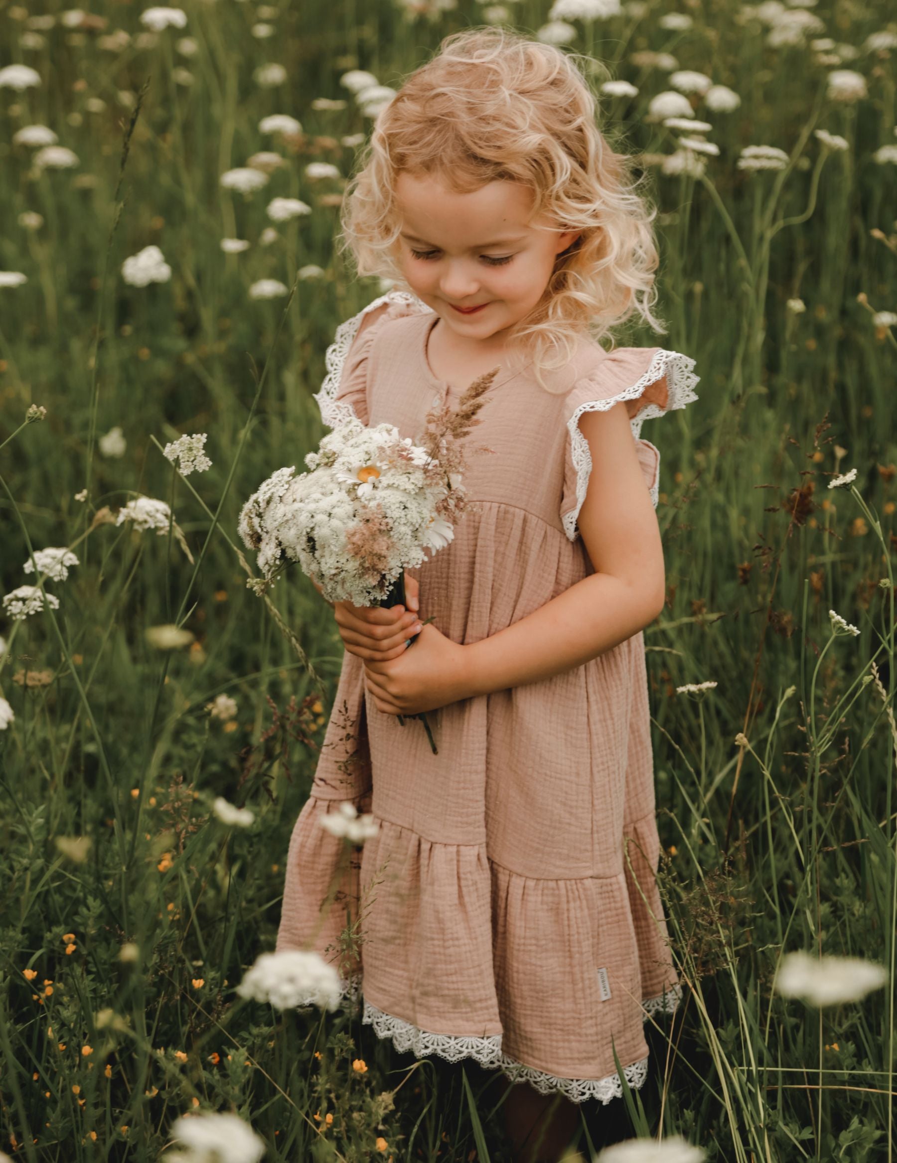 Tia Muslin and Cotton Lace Dress - Mushroom Tia Muslin and Cotton Lace Dress - Mushroom