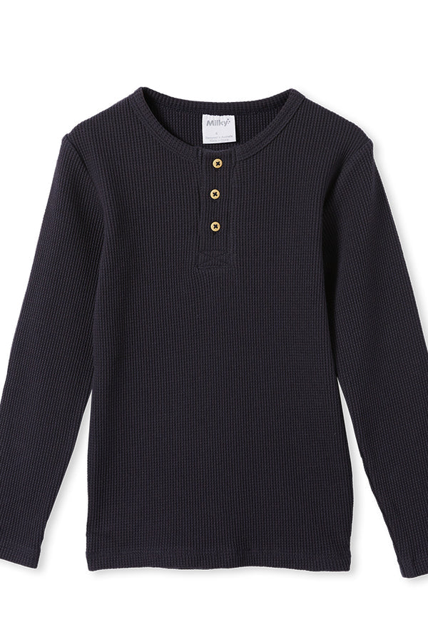Waffle Henley - Long Sleeve Tee - Navy