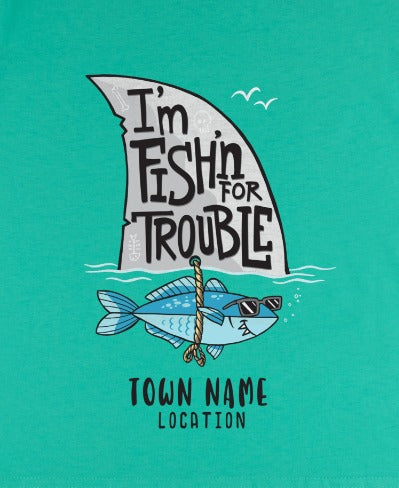 Boys Tee - I'm Fishing for Trouble - Vintage Look Spearmint