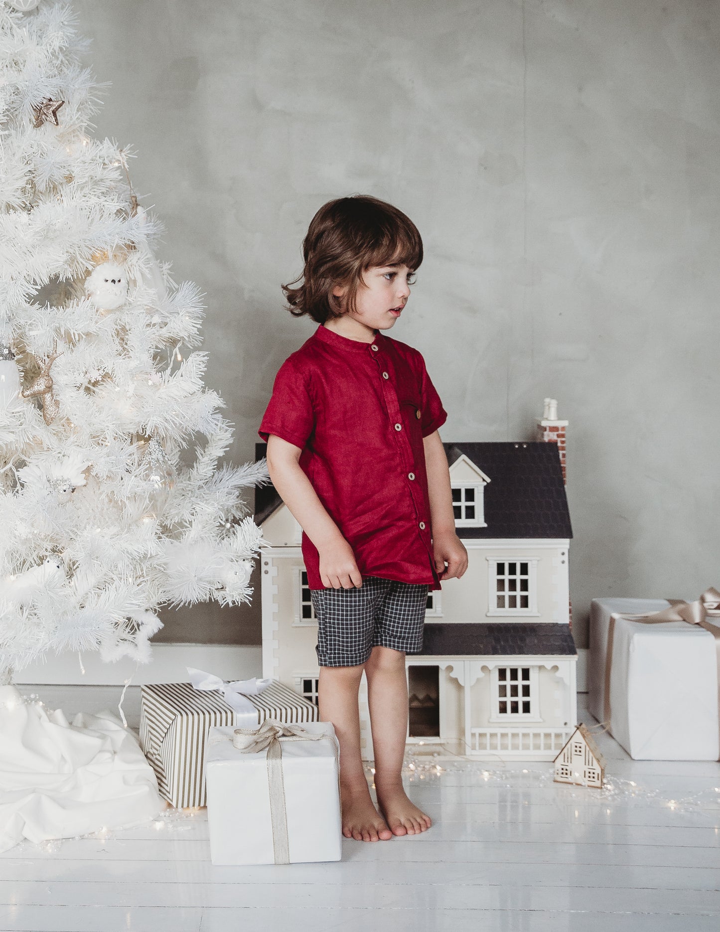 Ethan Boys Linen Shirt - Crimson