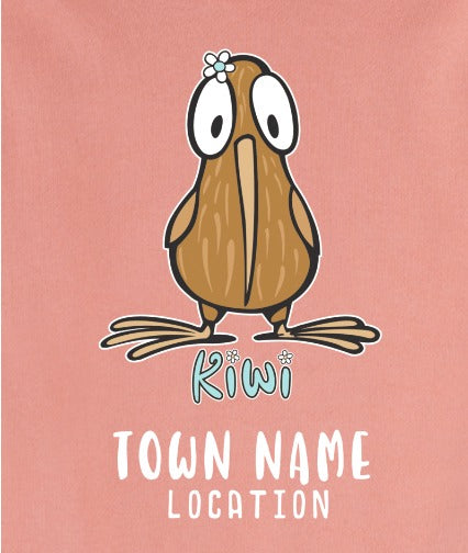 Girls Hoodie - NZ Big Eye Kiwi - Peach