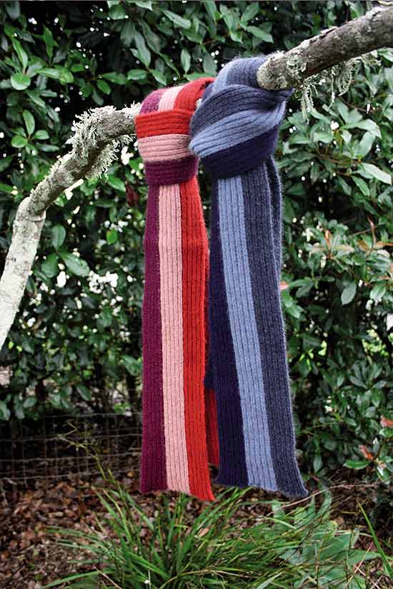 Possum Merino Striped Rib Scarf - Denim or Red