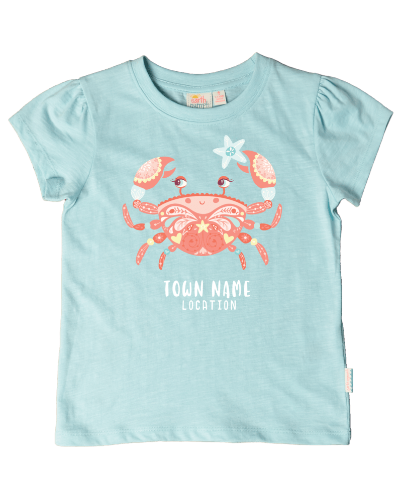 Girls Tee - Ocean Crab - Aqua