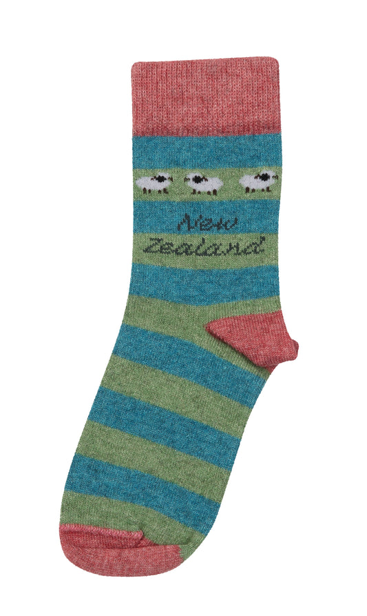 Kids Sheep Sock Stripe - Lollypop Pink or Sea Green