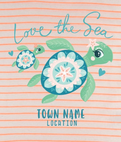 Girls Tee - Love the Sea Turtle - Orange/White Stripes