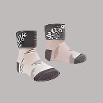 Baby Fern Merino Socks. These cute socks are knitted in cream with light charcoal marle on the toes, heels and turnover top which has fern leaves in white. The sock features little ferns, and the words New Zealand knitted in along the bottom sides. Available in three different sizes 0-6mths, 6-12mths and 12-24mths. Made in NZ.