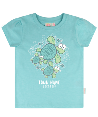 Girls Tee - Big Eye Turtle -Aqua
