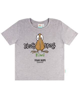 Boys Tee NZ Big Eye Kiwi - Grey Marle