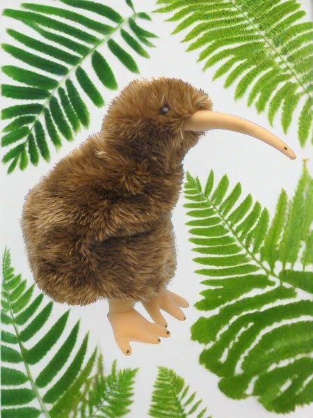 This beautiful plush puppet is part of a collection designed &amp; distributed by Antics of NZ. Featuring Native Birds, Reptiles & Marine Mammals of New Zealand with their authentic recorded sound to hear at the push of a button!&nbsp; Puppets all have jointed swivel necks.&nbsp;Age 3+  The Brown Kiwi is a flightless bird with hair-like feathers. It is nocturnal, sniffing out food using the nostrils on the end of their long beaks. They are vulnerable to predators and are an endangered species.