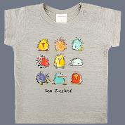 A colourful & comical spikey feathered kiwi mob! This classic tee is made from cotton and is soft and comfortable to wear. Available in sizes from 000- 12yrs.