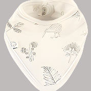 Cute little bibs in a double layer of cotton with dome fastening for two sizes. One bib is plain with New Zealand embroided on left edge and the other has sketch style native NZ flora and a Kiwi over it.