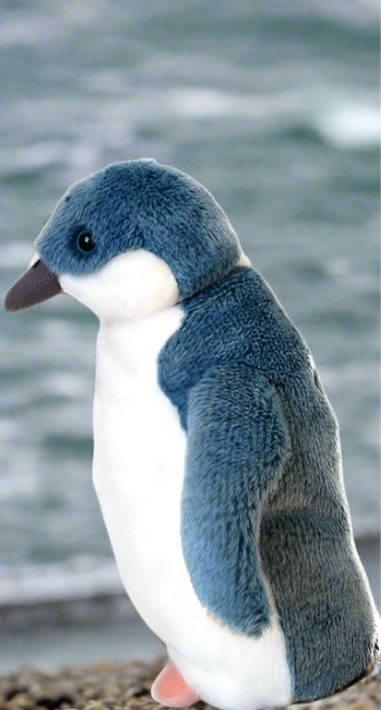 This beautiful plush puppet is part of a collection designed & distributed by Antics of NZ. Featuring Native Birds, Reptiles & Marine Mammals of New Zealand with their authentic recorded sound to hear at the push of a button! Age 3+   Korora (Little Blue Penguin) typically grows to 43cm and a weight of 1kg. They breed along our coastline in NZ feed inshore as they like the warmer waters. Sometimes they will travel and dive extensively hunting fish, squid and other sea animals. They live in large colonies.
