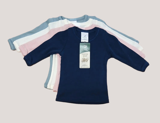 Merino Baby Crew Neck Top L/S - Atlantis, Navy, Pink or Winter
