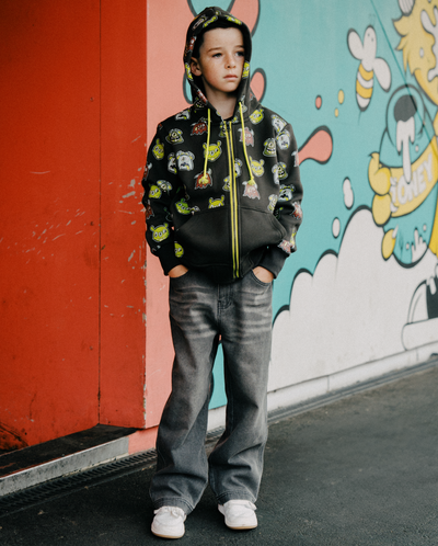 Monster Repeat Zip Hood - Charcoal