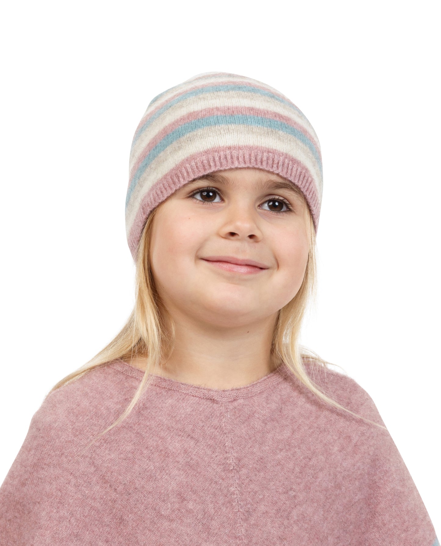 Striped Beanie - possum merino - Lily or Twilight