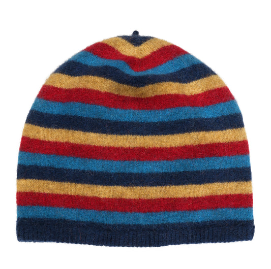 Striped Beanie - possum merino - Lily or Twilight