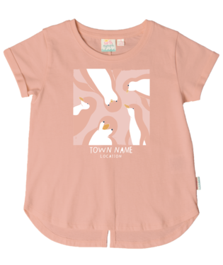 Girls Tee - Penguin Window - Dark Coral
