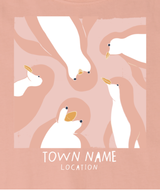 Girls Tee - Penguin Window - Dark Coral