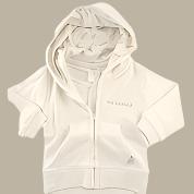 This cute little cotton hoodie is from the My First Kiwi Sketch Range. It features a full zip, pouch pockets, New Zealand embroidered on the left side of chest and a lined hoodie with printed ferns. Available in Cream only, sizes 000-2.