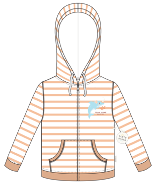 Baby Girls Hoody - Summer Dolphin - White/Coral Stripe