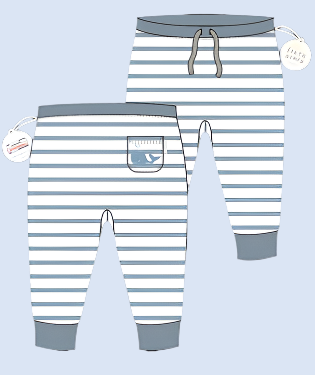 This baby boy pant comes in Earth Nymph's white and ocean blue yarn dyed stripe. Features a back pocket whale design embroidery. Pair them with its matching hoodie for a cute, completed outfit. Made from high quality French Terry. Location customised to Dunedin New Zealand.
MATERIALS
100% Cotton