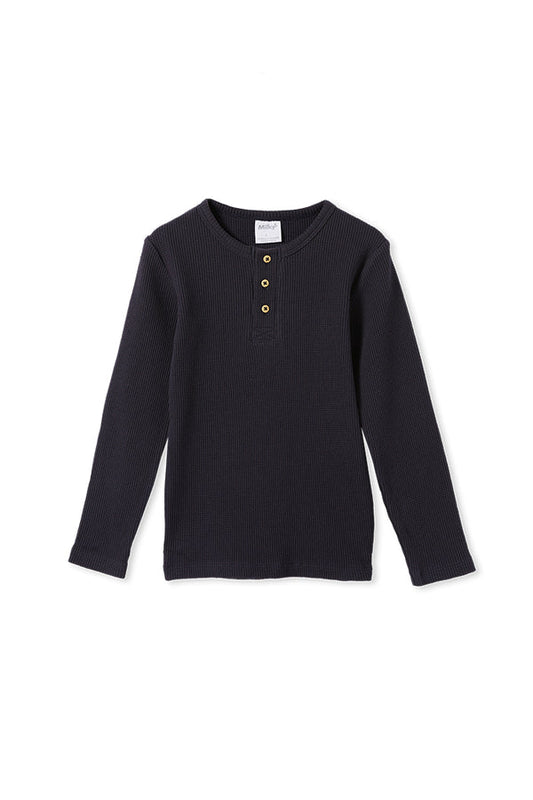 Waffle Henley - Long Sleeve Tee - Navy