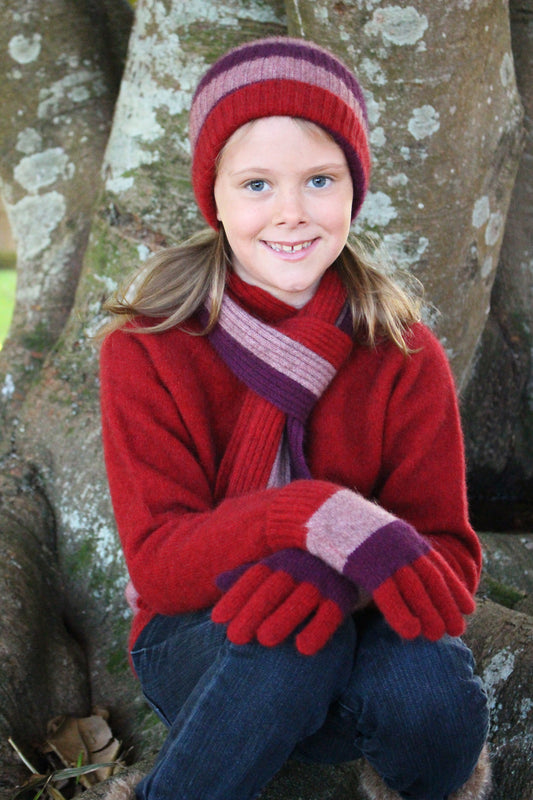 Possum Merino Striped Rib Scarf - Denim or Red