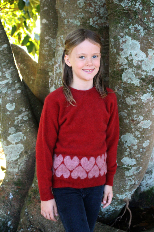 Possum Merino Girls Heart Jumper