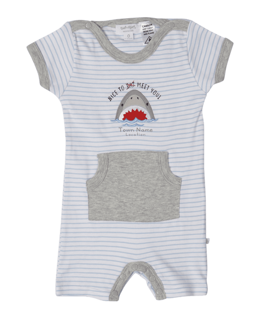 Baby Boys Romper - Sharky - White/Blue Stripe