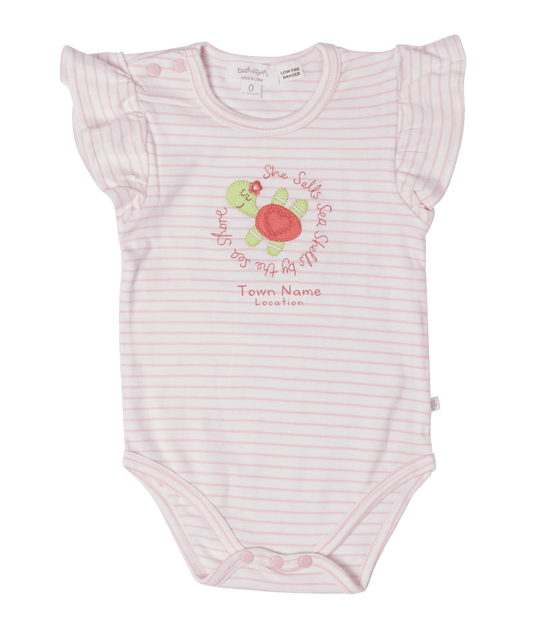 Baby Girls Romper - Sea Shells Turtle - Pink/White Stripe