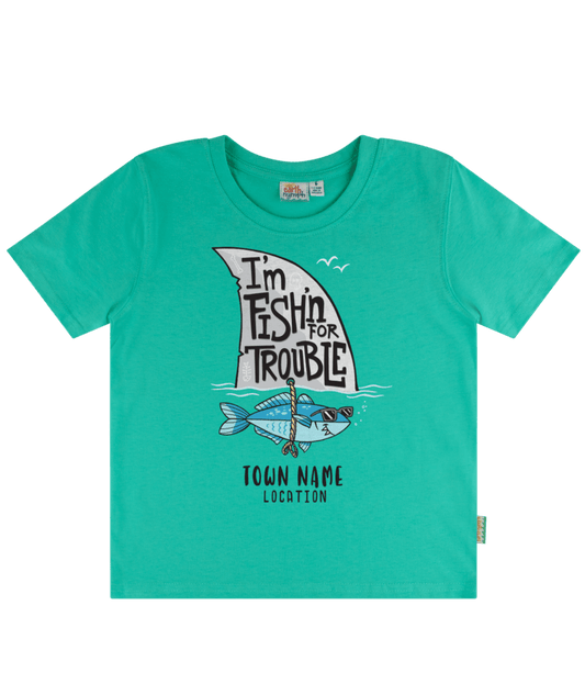 Boys Tee - I'm Fishing for Trouble - Vintage Look Spearmint