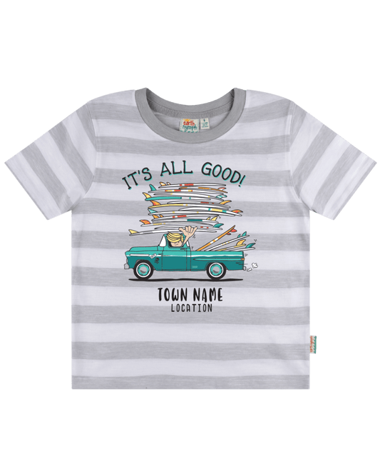 Boys Tee - It's All Good! - White and Grey Stripe