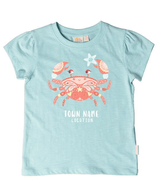 Girls Tee - Ocean Crab - Aqua