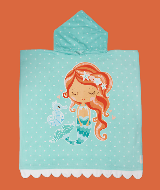 Girls Towel Cape - Under the Sea Mermaid - Aqua