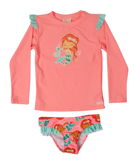 Girls Wet Shirt Set - Under the Sea Mermaid - Bright Coral