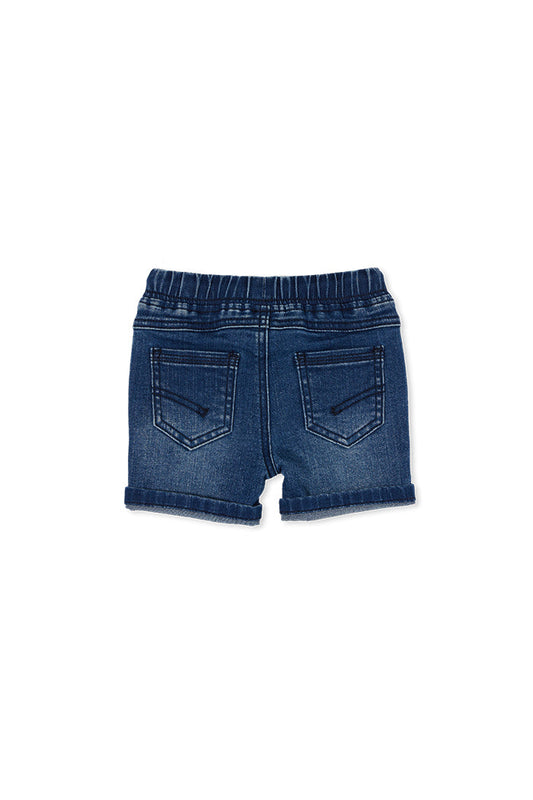 Knit Denim Shorts -Mid Wash Blue
