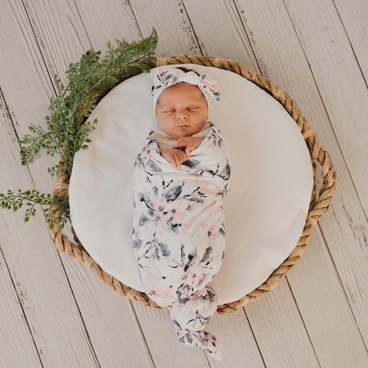 Stretchy Swaddle & Headband Set - Watercolour Blossom