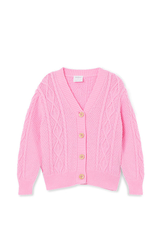 Cable Knit Cardigan - Pink