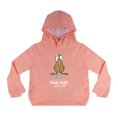 Girls Hoodie - NZ Big Eye Kiwi - Peach