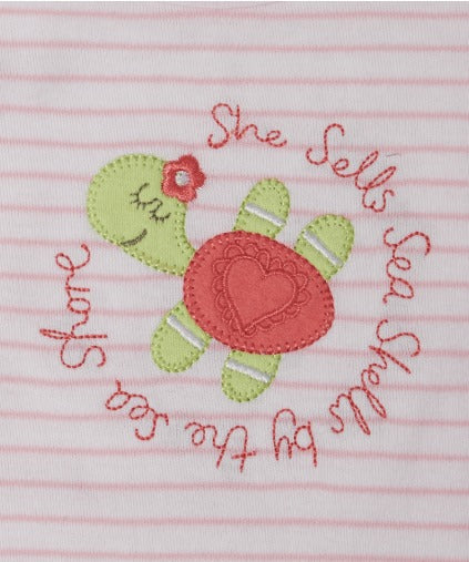 Baby Girls Romper - Sea Shells Turtle - Pink/White Stripe