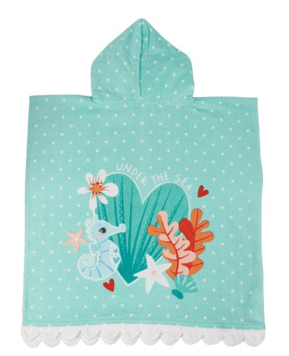 Girls Towel Cape - Under the Sea Mermaid - Aqua