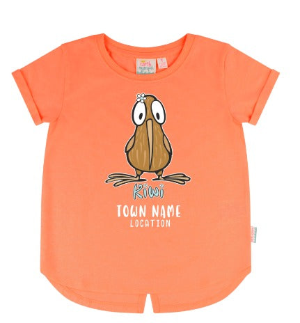 Girls Tee NZ Big Eye Kiwi - Peach